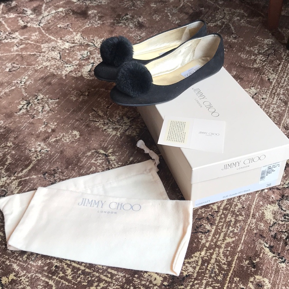 Jimmy Choo Pompon Suede Flat